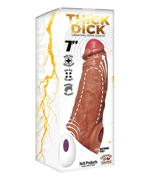 Skinsations Thick Dick Vibrating Sleeve w/Remote Control Multi-Function - Caramel