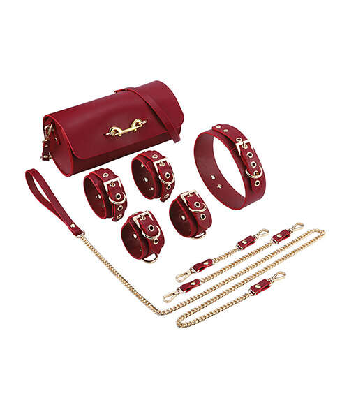 Kinky Play Box Federico Luxurious Leather Restraint Kit - Red