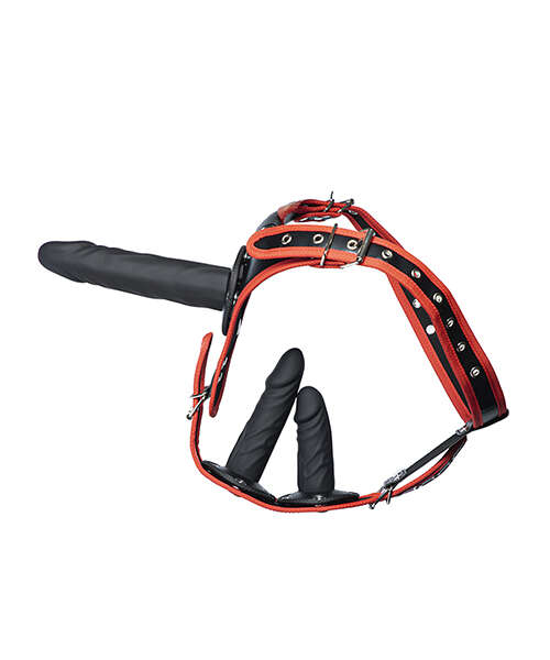 Kinky Play Box Triple Thrill Strap-On Harness Kit - Black/Red
