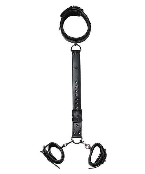 Kinky Play Box Locking Harness Collar to Wrist Restraints - Black