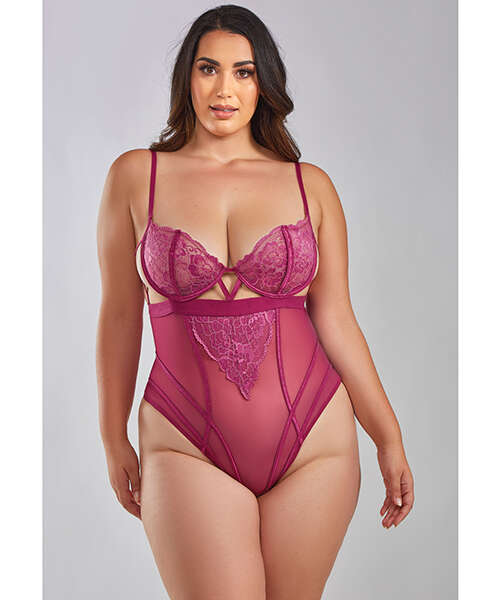 Quinn Cross Dyed Galloon Lace & Mesh Teddy Wine 3X