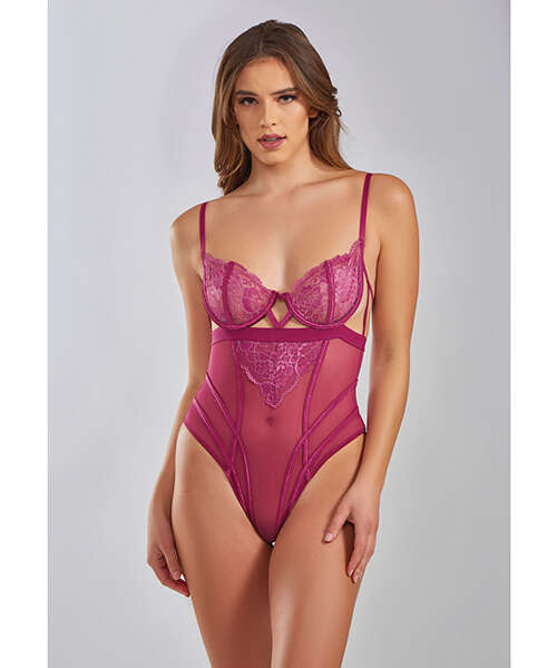 Quinn Cross Dyed Galloon Lace & Mesh Teddy Wine XL