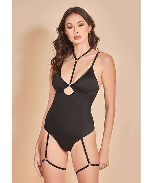 Strapped Up Garter Teddy w/Choker Black SM