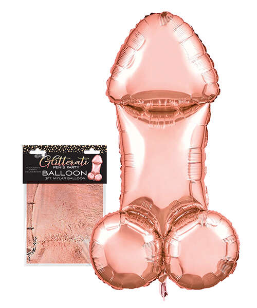 Glitterati Penis 3 ft Mylar Balloon - Rose Gold