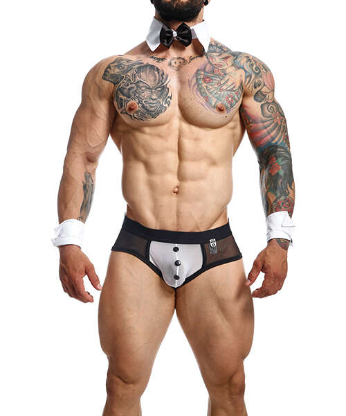 Male Basics MOB Maitre D Brief, Bow & French Cuffs Black/White LG