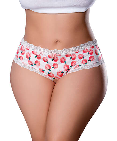 Sweet Treats Crotchless Boy Short w/Wicked Sensual Care Peach Lube - White QN