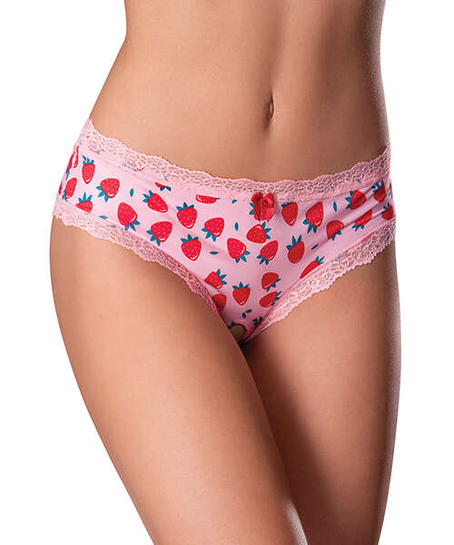 Sweet Treats Crotchless Boy Short w/Wicked Sensual Care Strawberry Lube - Pink L/XL