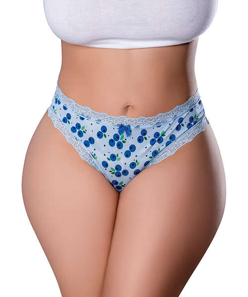 Sweet Treats Crotchless Thong w/Wicked Sensual Care Blueberry Lube - Blue QN