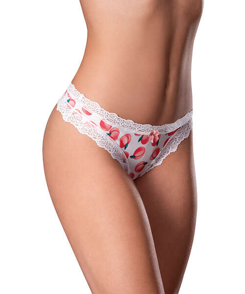 Sweet Treats Crotchless Thong w/Wicked Sensual Care Peach Lube - White L/XL