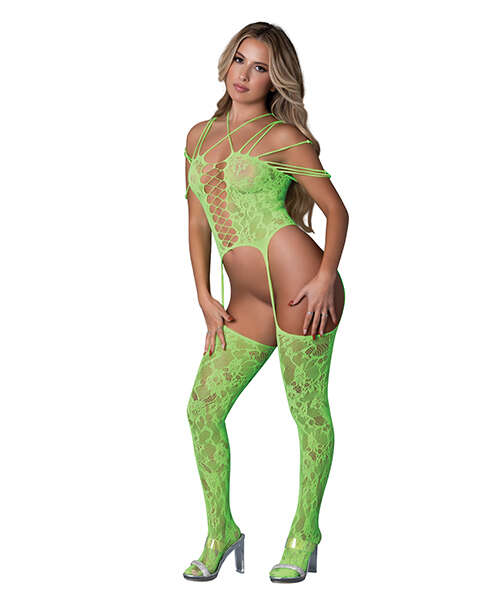 Seamless Strappy Body Stocking - Neon Green O/S
