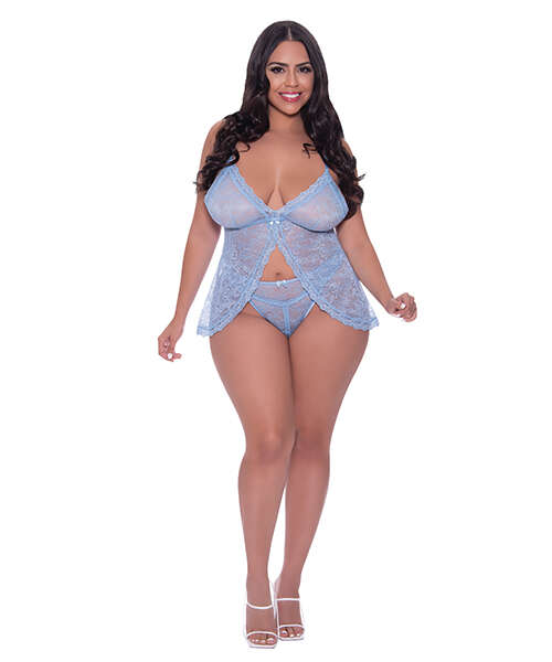 Ooh La Lace Babydoll & Split Crotch Panty Periwinkle QN
