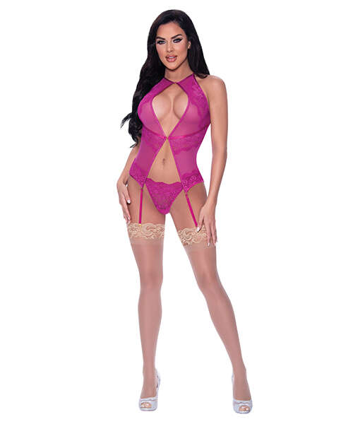 Berrylicious Lace Halter Basque & G-String Pink L/XL