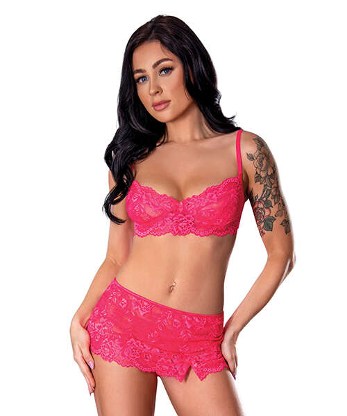 Get It Girl Lace Bra w/Skirt & Thong - Pink L/XL