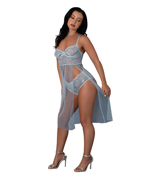Blue Sky Long Chemise & Boy Short Panty - Light Blue L/XL
