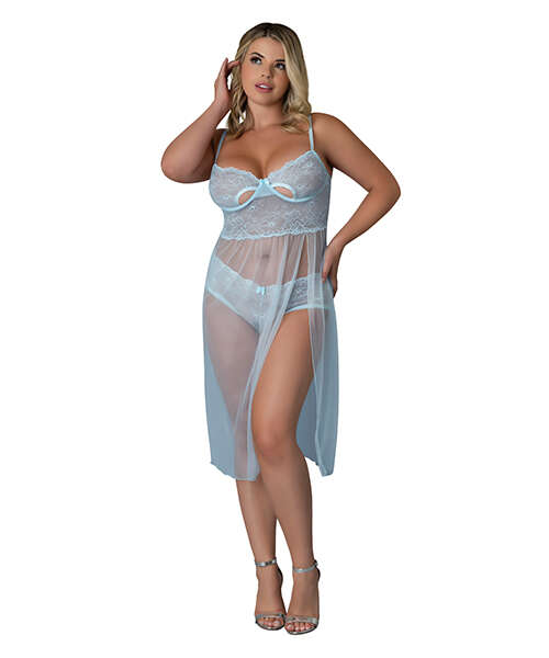 Blue Sky Long Chemise & Boy Short Panty - Light Blue QN