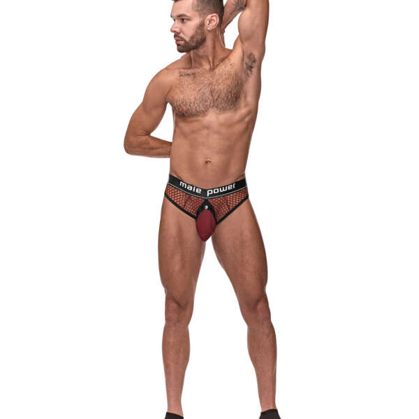 Cock Pit Fishnet Cock Ring Thong Red L/XL