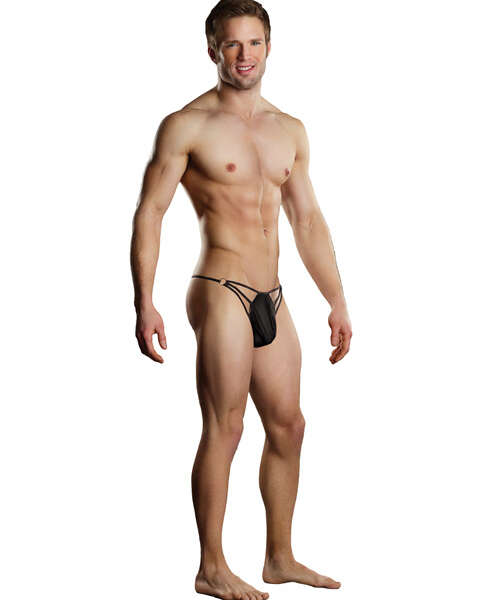 Male Power G-string w/Straps & Rings Black L/XL