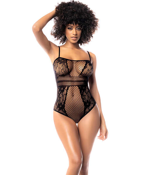 Floral Fishnet Bodysuit Black O/S