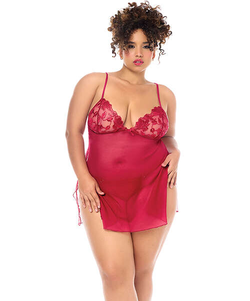 Luxe Babydoll w/Adjustable Straps & G-String - Red 1X/2X