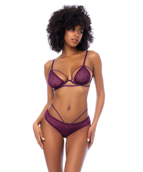 Dot Mesh Underwire Top w/Open Back Panty - Wine L/XL