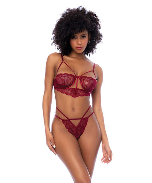 Lace Underwire Top w/Thong 2 pc Set - Rosewood L/XL