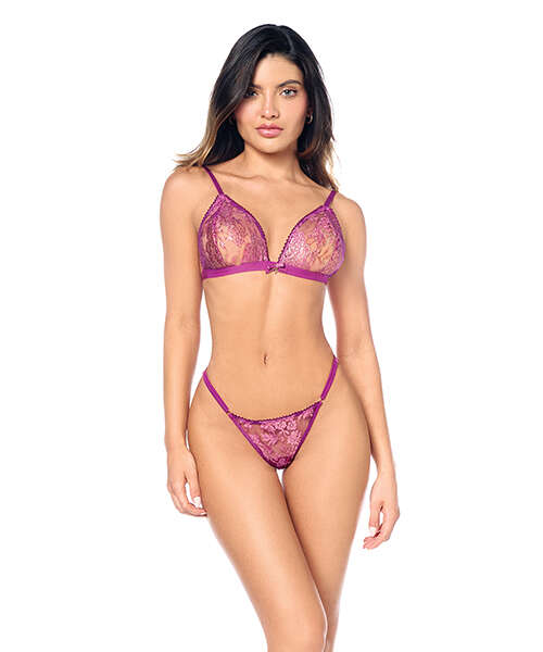 Sheer Lace Triangle Top w/Panty 2 pc Set - Pink L/XL