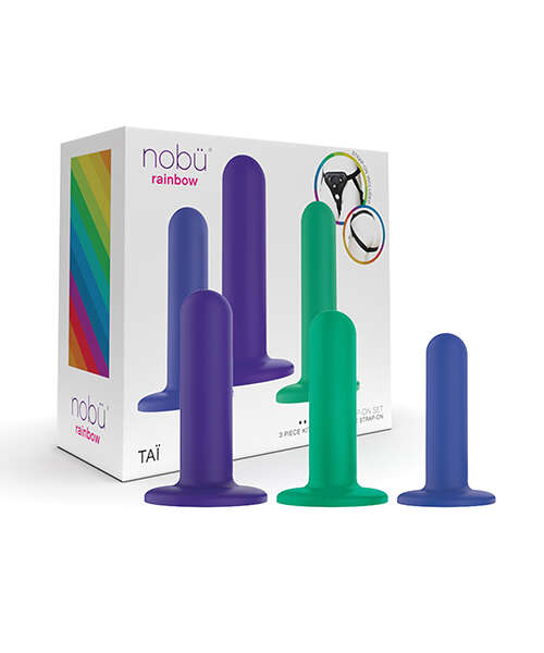 Nobu Tai Silicone Dildo Set w/Adjustable Strap On - 3 Piece Kit Assorted Colors
