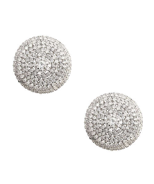 Neva Nude Burlesque Big O Crystal Jewel Reusable Silicone Pasties - Silver O/S