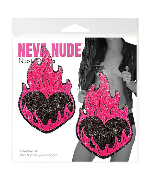 Neva Nude Flaming Heart Glitter Pasties - Black/Red O/S