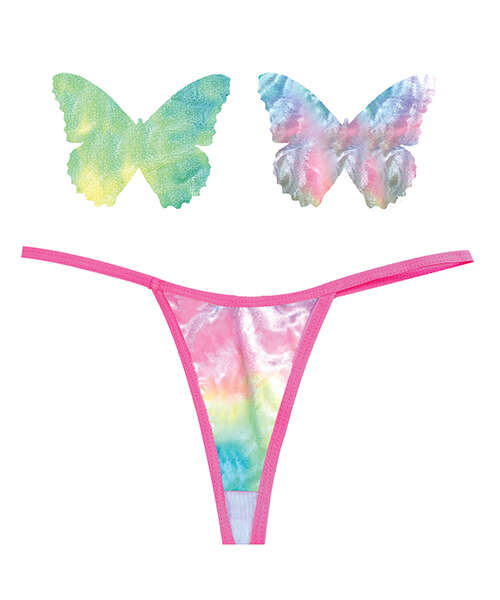 Neva Nude Naughty Knix Rainbow Sherbet Velvet G-String & Pasties - (Color Varies) Multi O/S