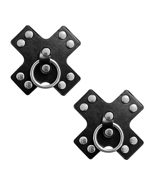 Neva Nude Burlesque Pierced N' Punked Leather Metal X Silicone Reusable Pasties - Black O/S