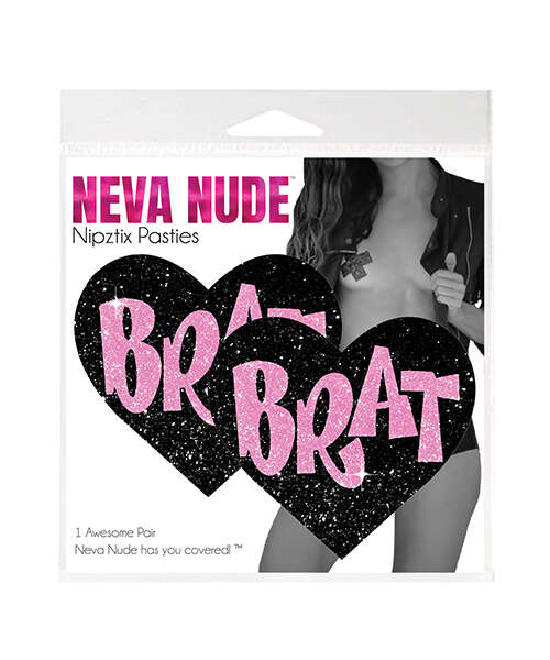 Neva Nude Brat Glitter Heart Pasties - Black/Pink O/S