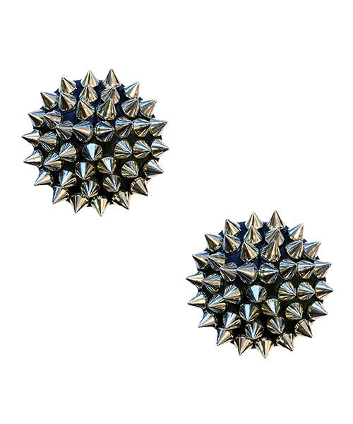 Neva Nude Burlesque Bowser Spike Pleather Reusable Silicone Pasties - Silver/Black O/S