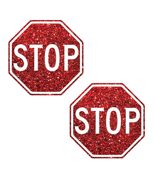 Neva Nude Stop Sign Glitter Pasties - Red O/S