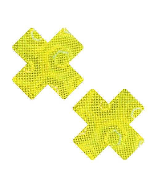 Neva Nude Holographic X Factor Pasties - Neon Yellow O/S
