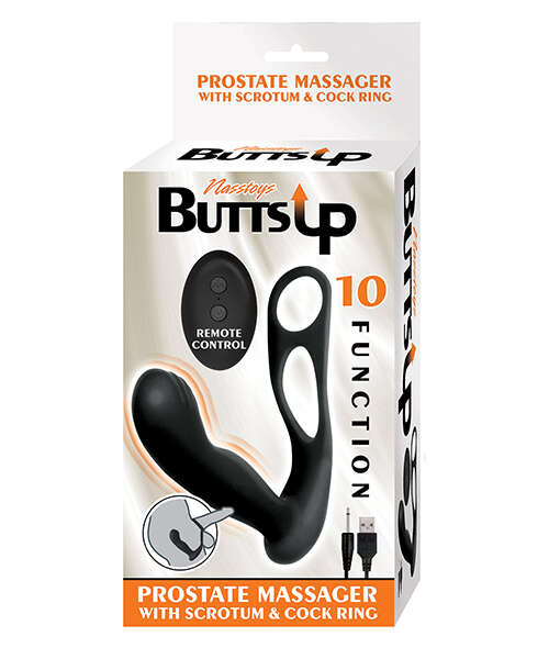 Butts Up Prostate Massager w/Scrotum & Cockring - Black