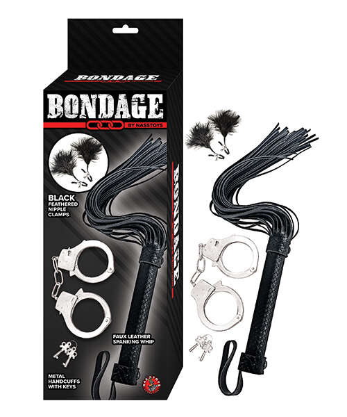Bondage by Nasstoys Whip & Cuff Set - Black