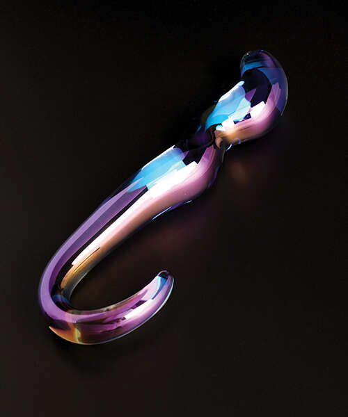 Cristal Blue Flame Curved Glass Dildo - Purple