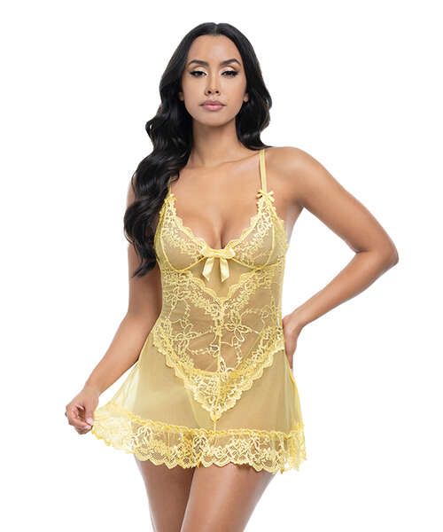 Valentine Lacey Babydoll w/G-String - Pale Banana XL