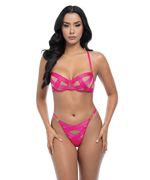 Raelynn Satin Strappy Underwire Bra w/G-String 2 pc Set - Pink Yarrow XL