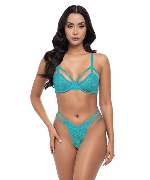 Raya Lace Underwire Bra w/Panty 2 pc Set - Beach Blue S/M