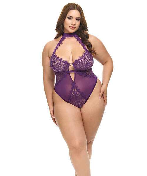 Kennedy Lace and Mesh Teddy - Purple XL