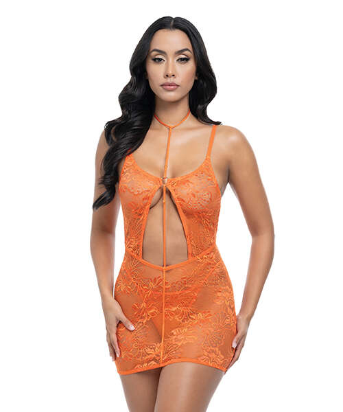 Presley Lace Babydoll w/G-String 2 pc Set - Dragon Fire Orange S/M