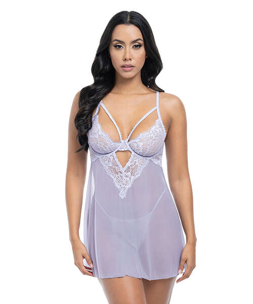 Elsie Lace & Mesh Underwire Babydoll w/G-String 2 pc Set - Brunnera Blue L/XL