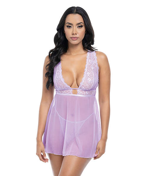 Stassi Lace & Mesh Babydoll w/G-String 2 pc Set - Lavender L/XL
