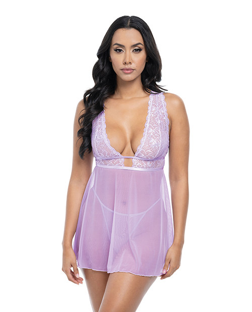 Stassi Lace & Mesh Babydoll w/G-String 2 pc Set - Lavender L/XL