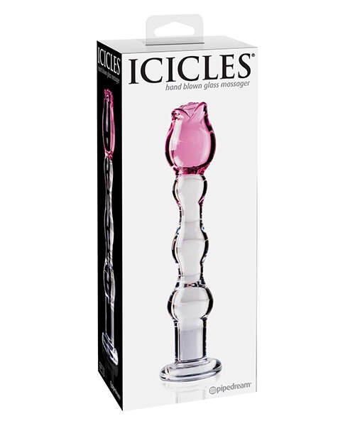 Icicles No. 12 Hand Blown Glass Massager - Clear w/Rose Tip