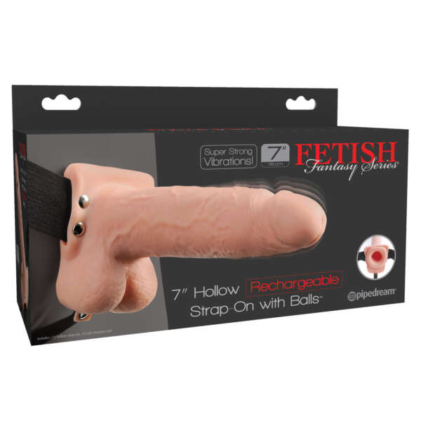 Fetish Fantasy Series 7" Hollow Rechargeable Strap On w/Balls - Flesh