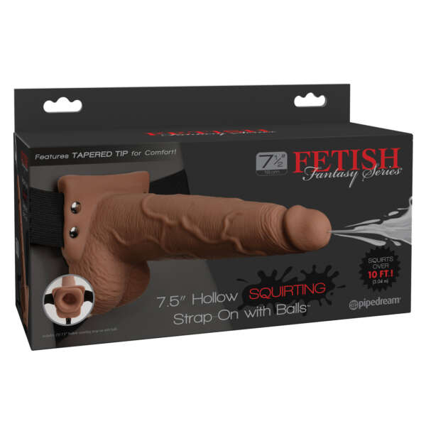 Fetish Fantasy Series 7.5" Hollow Squirting Strap On w/Balls - Tan