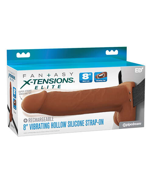 Fantasy X-Tensions Elite 8" Vibrating Hollow Strap-On - Brown